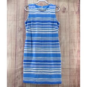 J.McLaughlin Sophia‎ Blue White Stripe Sleeveless Sheath Shift Dress Size L